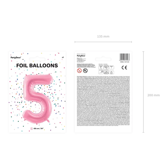 Lufi 5-ös szám fólia 86 cm rózsaszín
