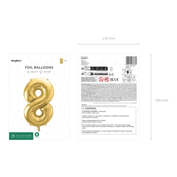 Lufi 8-as szám fólia 72 cm világos arany