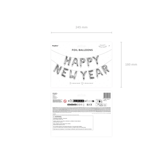 Lufi boldog új évet fólia 422x46 cm ezüst