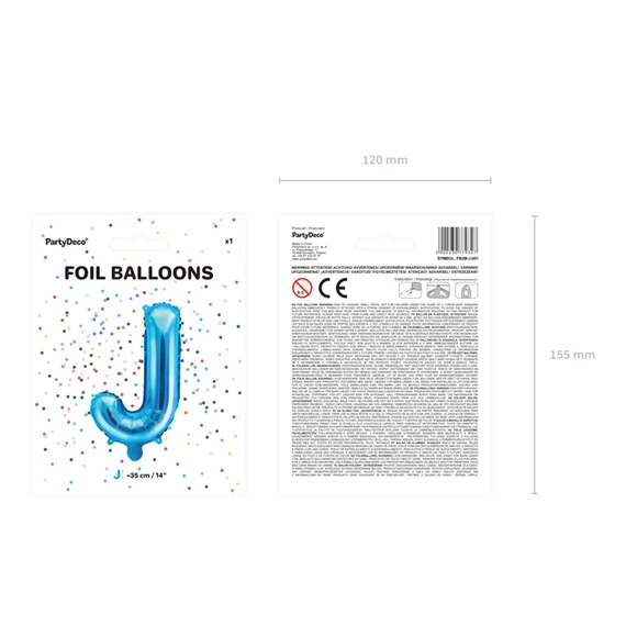 Lufi j betű fólia 35 cm kék