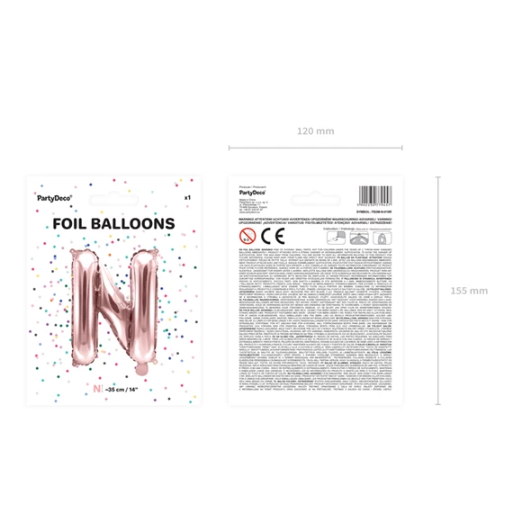 Lufi n betű fólia 35 cm rózsaarany