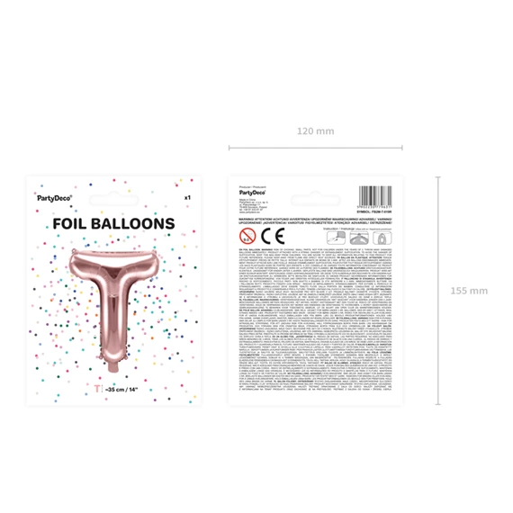 Lufi t betű fólia 35 cm rózsaarany