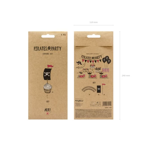 Muffin díszítő készlet kalózos papír barna,fekete S/6