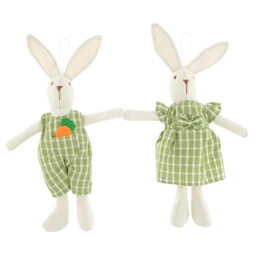 Nyúl fiú, lány kockás ruhában, akasztós 25 cm 2 féle