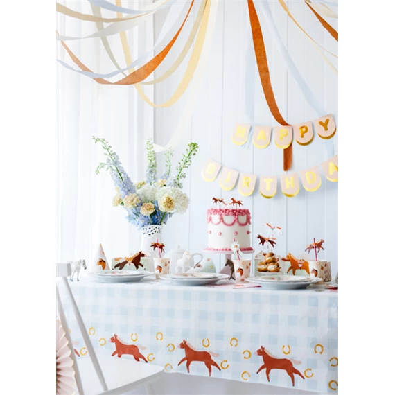 Papír asztalterítő lovakkal, kockás 180x120 cm