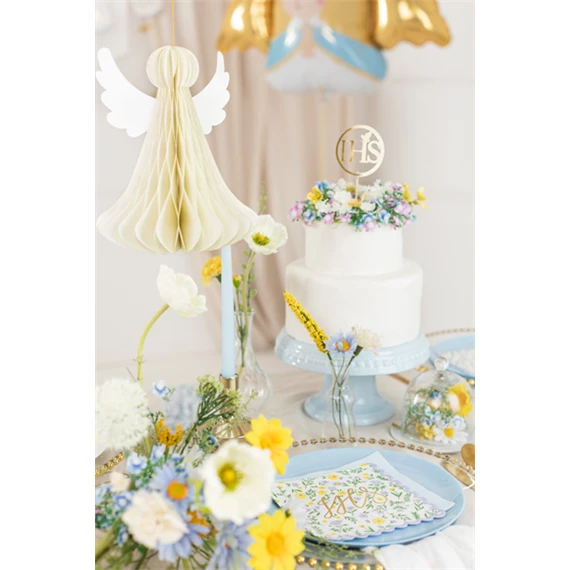 Papír dekoráció méhsejt angyal, elefántcsont, 24 cm