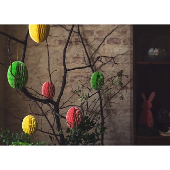 Papír dekoráció méhsejt tojás sárga 12 cm