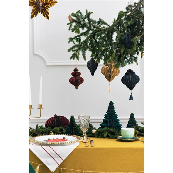 Papír méhsejt dekorációs lámpás tengerészkék 13,2x15 cm