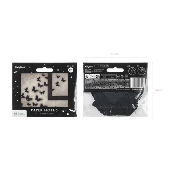 Papír molylepke dekoráció 6-12 cm fekete S/30