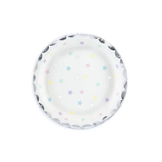 Papírtányér csillagos papír 18 cm fehér S/6