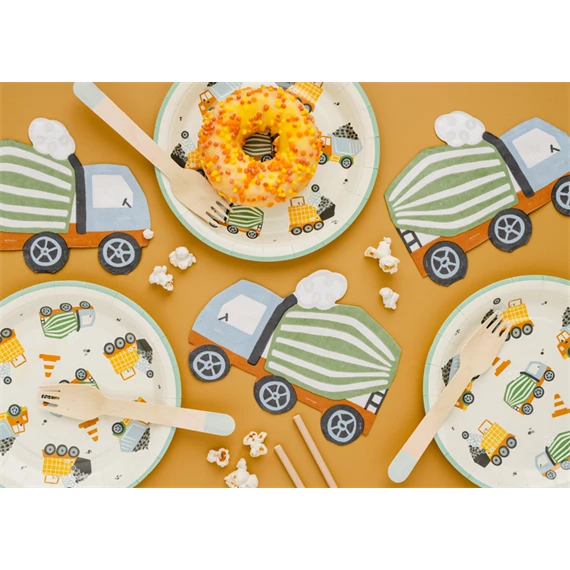 Papírtányér építőipari járművek, mix, 18x18 cm S/6