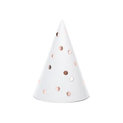 Party kalap pöttyös papír 16 cm fehér,rosegold S/6
