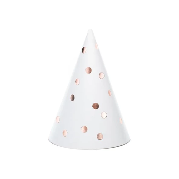 Party kalap pöttyös papír 16 cm fehér,rosegold S/6