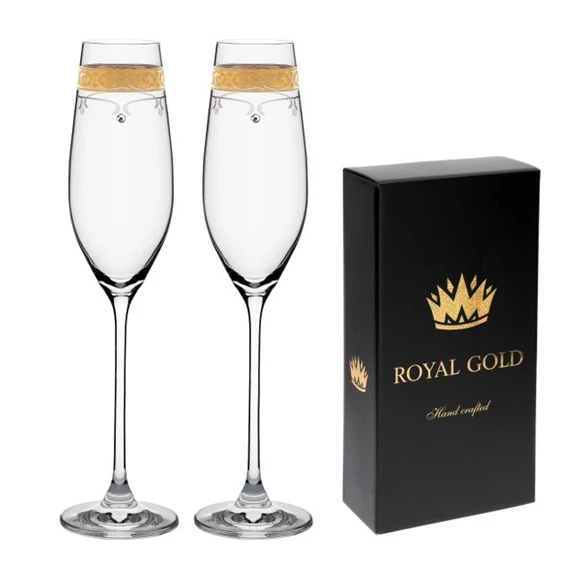 Pezsgős pohár arany szegéllyel, Swarovski kristállyal 210 ml 26,3x6,6 cm S/2