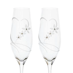 Pezsgős pohár virág mintával, Swarovski kristállyal 210 ml 26,3x6,6 cm S/2