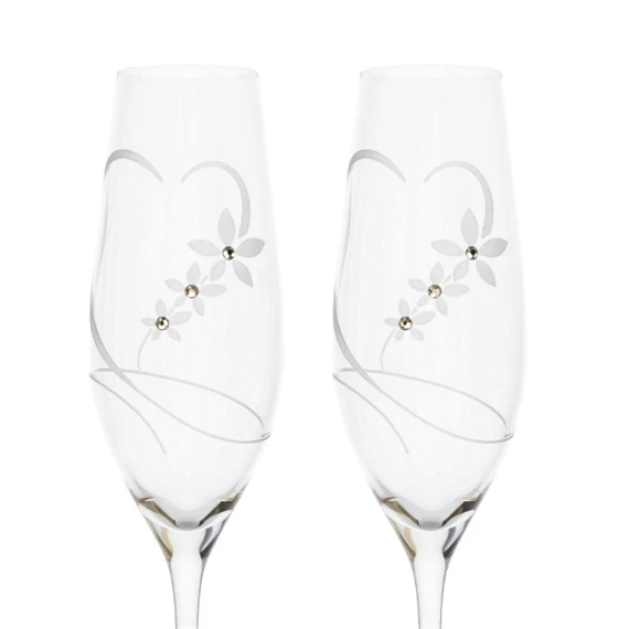 Pezsgős pohár virág mintával, Swarovski kristállyal 210 ml 26,3x6,6 cm S/2