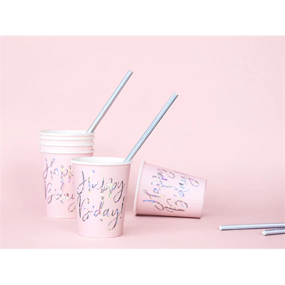 Papírpohár happy b`day!, világos púderrózsaszín, 220 ml
