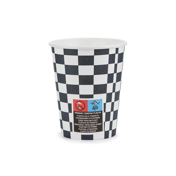 Papírpohár kockás zászló, 220 ml, mix S/6