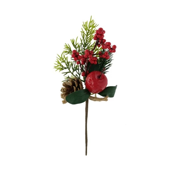 Selyemvirág ág betűzős, fenyővel, almával, tobozzal 25 cm