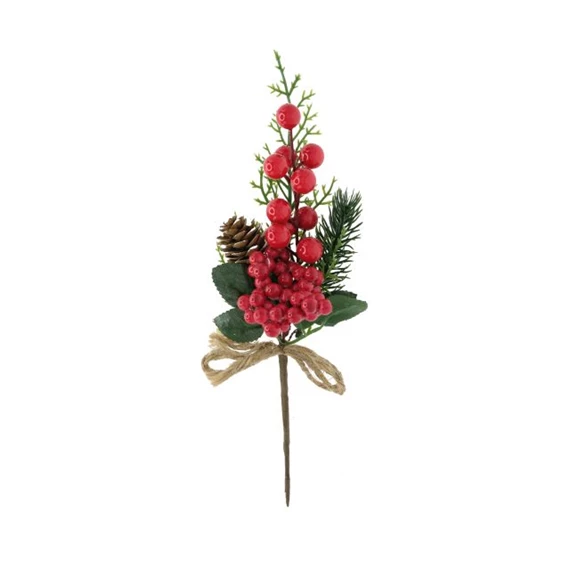Selyemvirág ág betűzős, fenyővel, bogyóval, tobozzal 25 cm