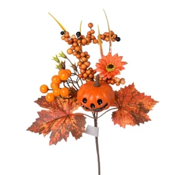 Selyemvirág ág halloween-i tökkel, bogyókkal 30 cm