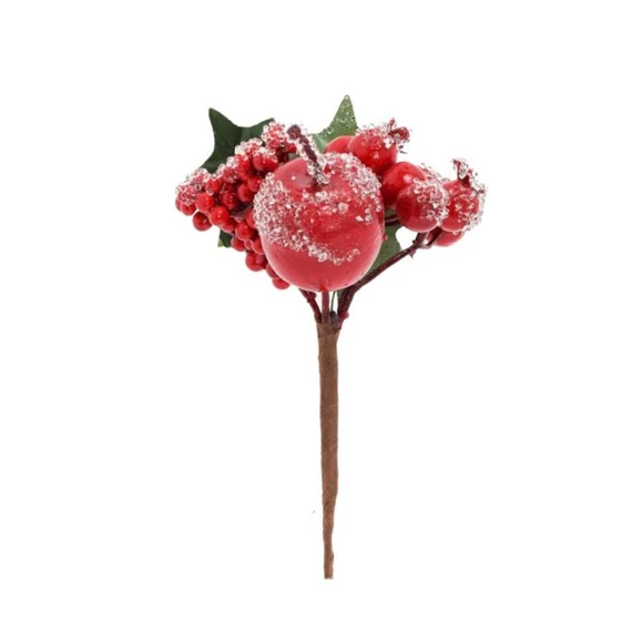 Selyemvirág alma, bogyókkal, deres, betűzős 16 cm