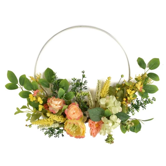 Selyemvirág koszorú Babarózsával, Hortenziával 60 cm