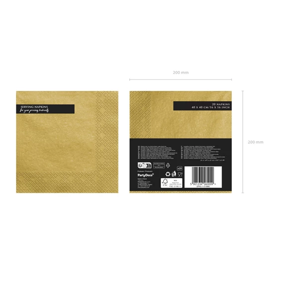 Szalvéta 3 rétegű arany metál 40x40 cm S/20