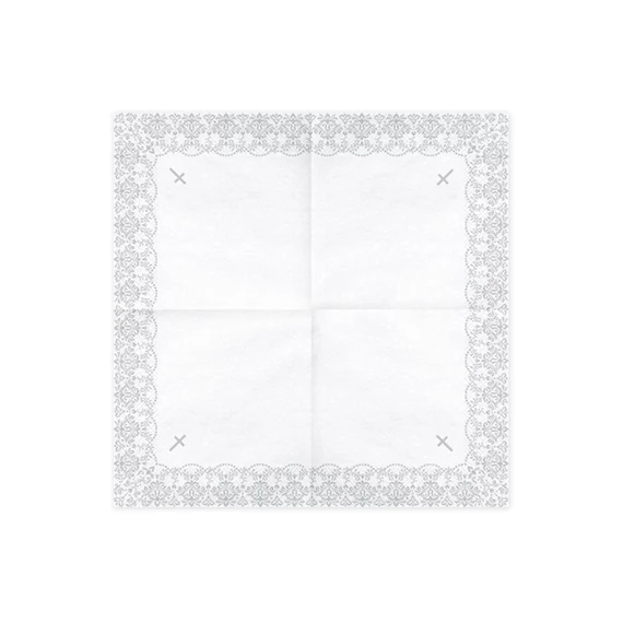 Szalvéta elsőáldozás dísz 33x33 cm ezüst S/20