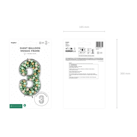 Számkeret 3-as latex lufikhoz 126 cm ezüst