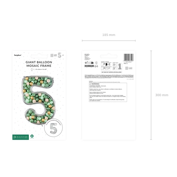 Számkeret 5-ös latex lufikhoz 126 cm ezüst