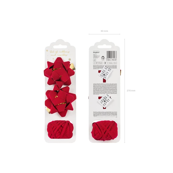 Szett bársony szalagok és rozetták piros mix 5 mm x 8 cm x 10 m S/3