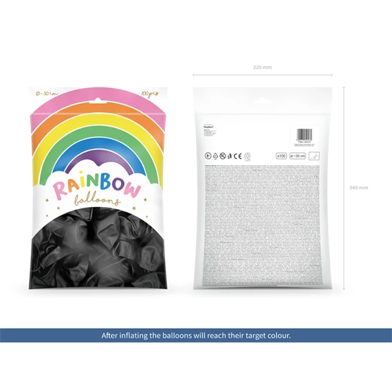 Szivárvány lufi 30 cm pasztell fekete S/100