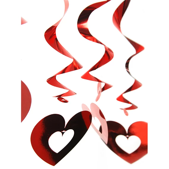 Szívek spirálok, piros, 60 cm S/5