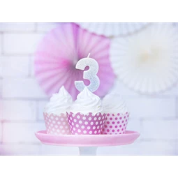 Születésnapi gyertya 3-as szám ezüst 7 cm