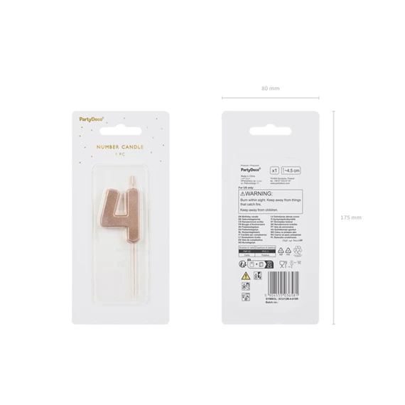 Szülinapi gyertya 4-es szám rózsaarany 4.5 cm