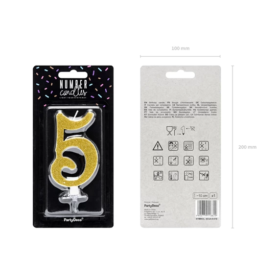 Szülinapi gyertya 5-ös szám arany 10 cm