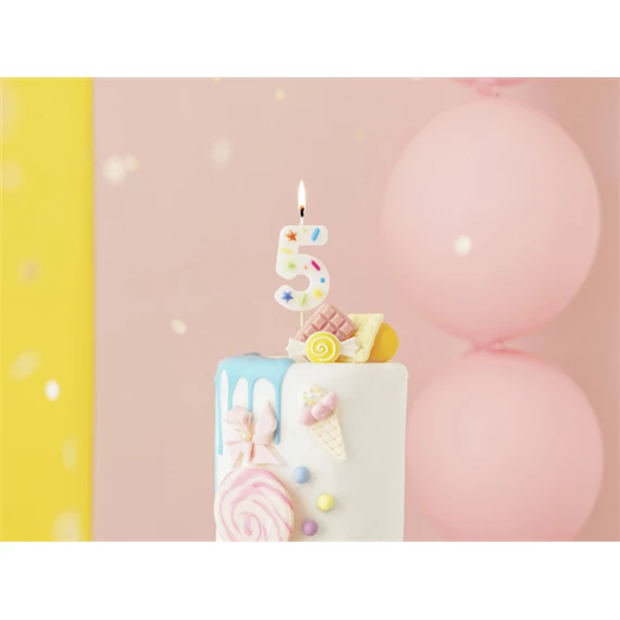Szülinapi gyertya 5-ös szám fehér konfetti 5,5 cm