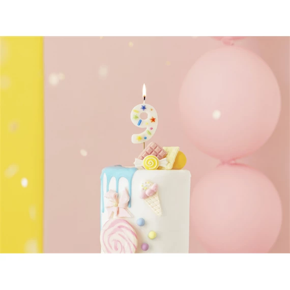 Szülinapi gyertya 9-es szám fehér konfetti 5,5 cm