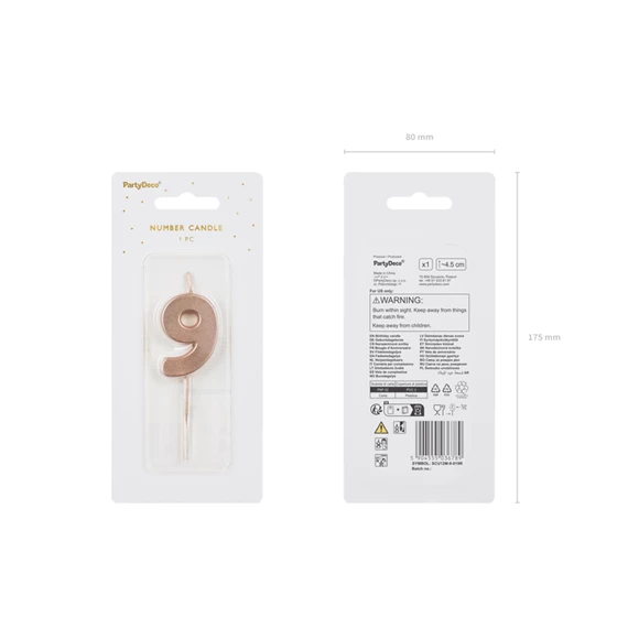 Szülinapi gyertya 9-es szám rózsaarany 4,5 cm