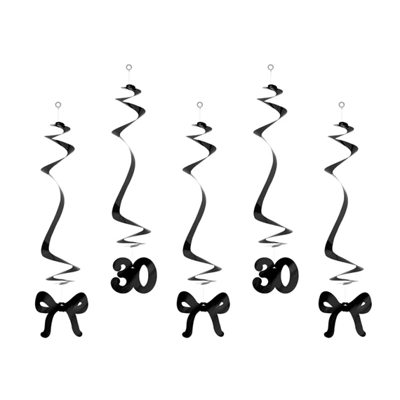 Szülinapi spirálok 30, születésnapra masnival, fekete, 50 cm S/5