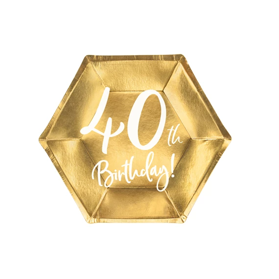 Papírtányér 40. születésnap arany 20 cm S/6