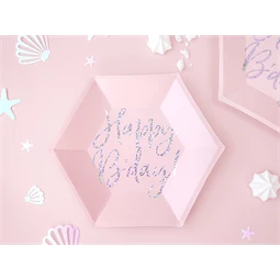 Papírtányér boldog szülinapot!, világos púderrózsaszín, 20 cm S/6