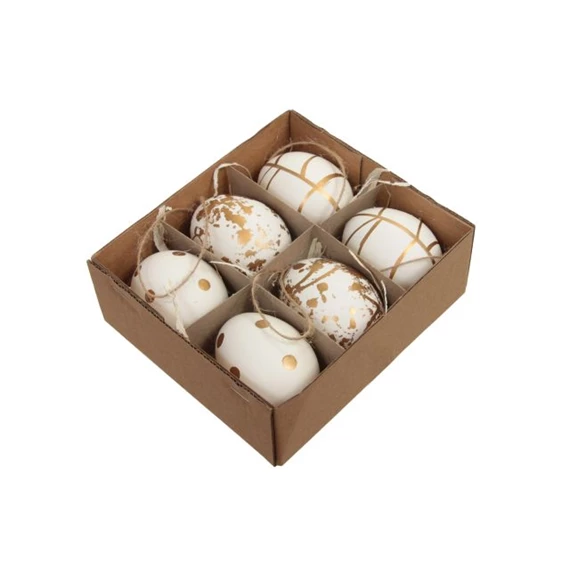 Tojás igazi, arany mintával dobozban 6 cm S/6