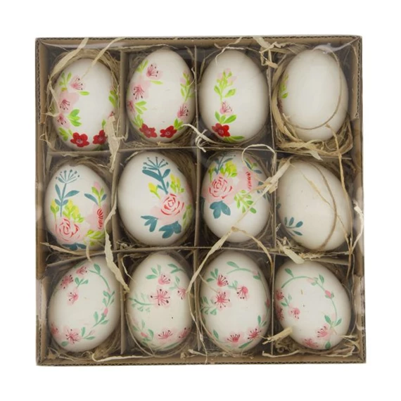 Tojás igazi, virág mintával, akasztós 19,2x19,2x5,1 cm S/12