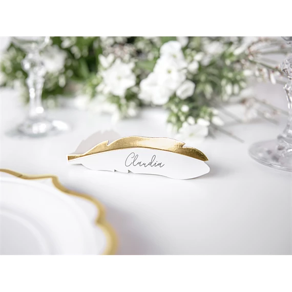 Ültetőkártyák tollak arany 10,5x3 cm S/10