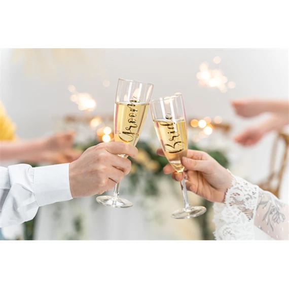 Üveg matrica bride & groom arany 7,5-8x4-4,5 cm S/2