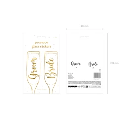 Üveg matrica bride & groom arany 7,5-8x4-4,5 cm S/2