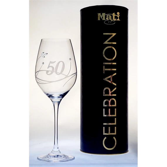 Boros pohár "Celebration 50 yr" felirattal, Swarovski kristállyal 360 ml 22,5x8 cm