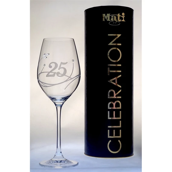 Boros pohár "Celebration 25 yr" felirattal, Swarovski kristállyal 360 ml 22,5x8 cm